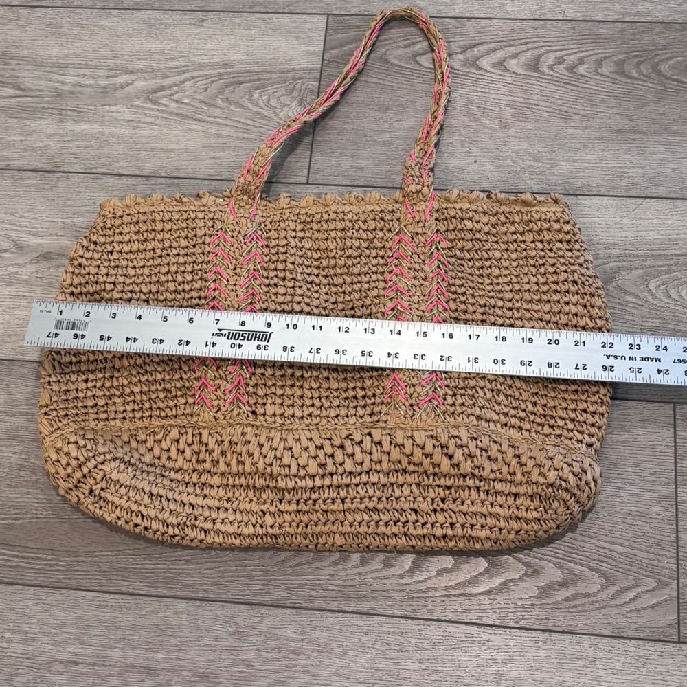 Lilly Pulitzer Natural Nosara Straw Tote Bag Womens Large Pink Tassel Beach Bag - Picture 8 of 9